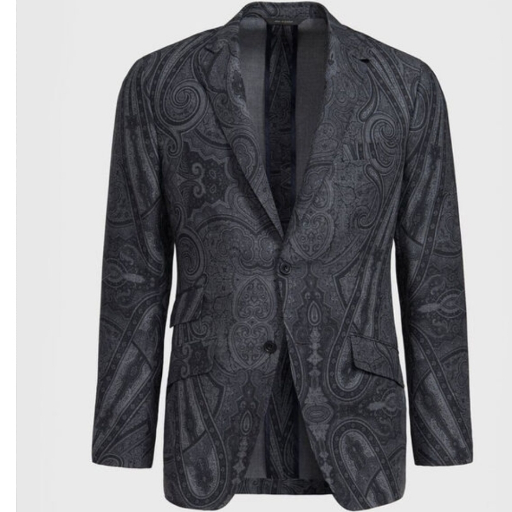 Phineas Cole Paisley Print Wool Blazer, Size 38/40/Regular, Color- Grey/Black